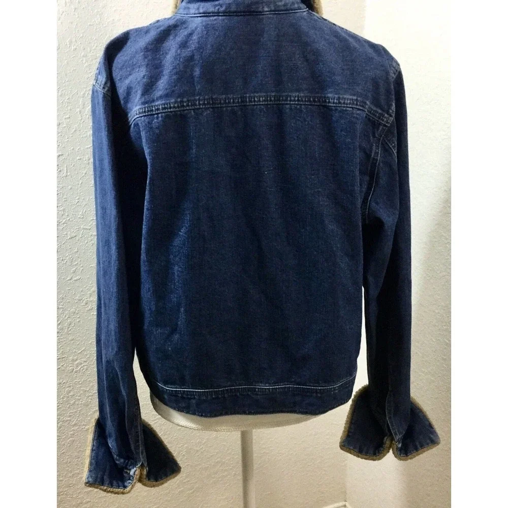 LIZ Claiborne Denim Jeans Jacket Trucker‎ Cotton Blue Sz XL Sherpa Collar Womens